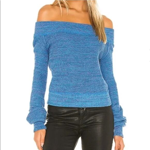 Free People On/Off The Shoulder Knit Blue Marbled Sweater Size XL Feminine Boho - Picture 1 of 6